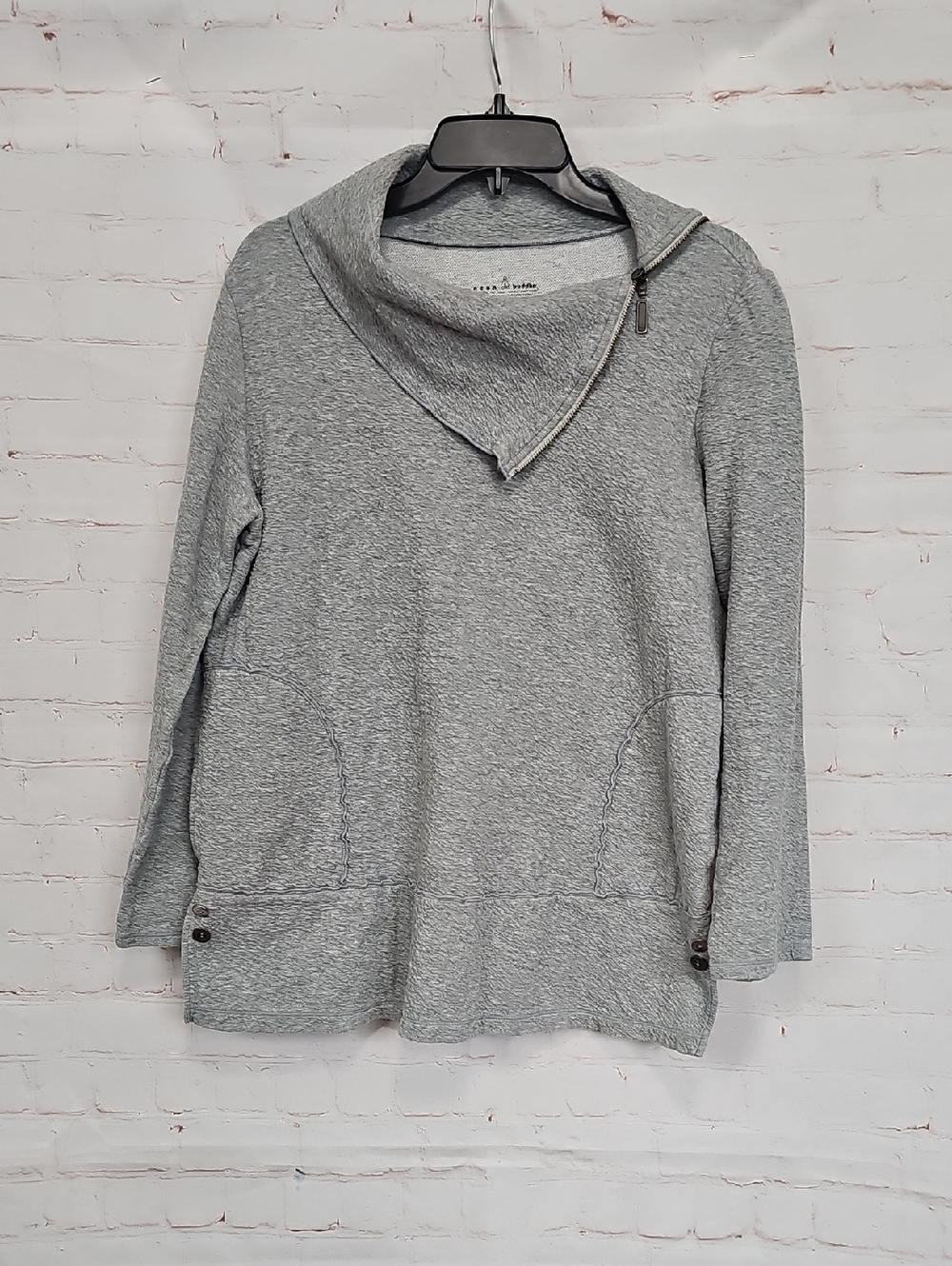 neon buddha Gray Asymmetric Zip Cowl Neck Sweater